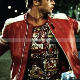 Brad Pitts Tyler Durden Fight Club Mayhem Red & White Leather Jacket