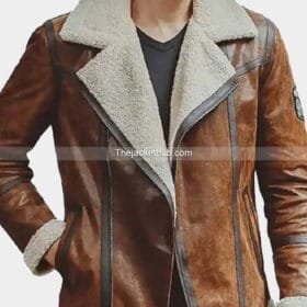 Brown Real Leather Fur Shearling Jacket For Men