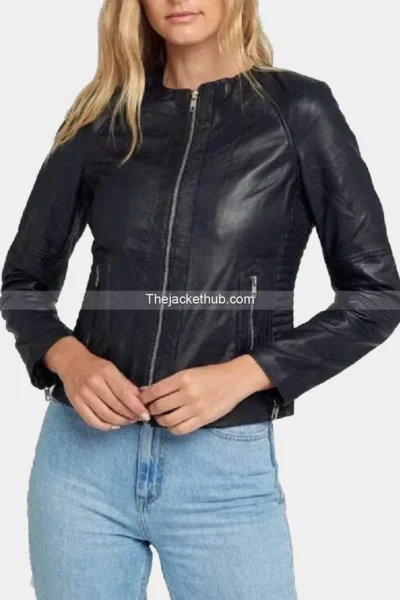 Classic-Crew-Neck-Blue-Leather-Jacket