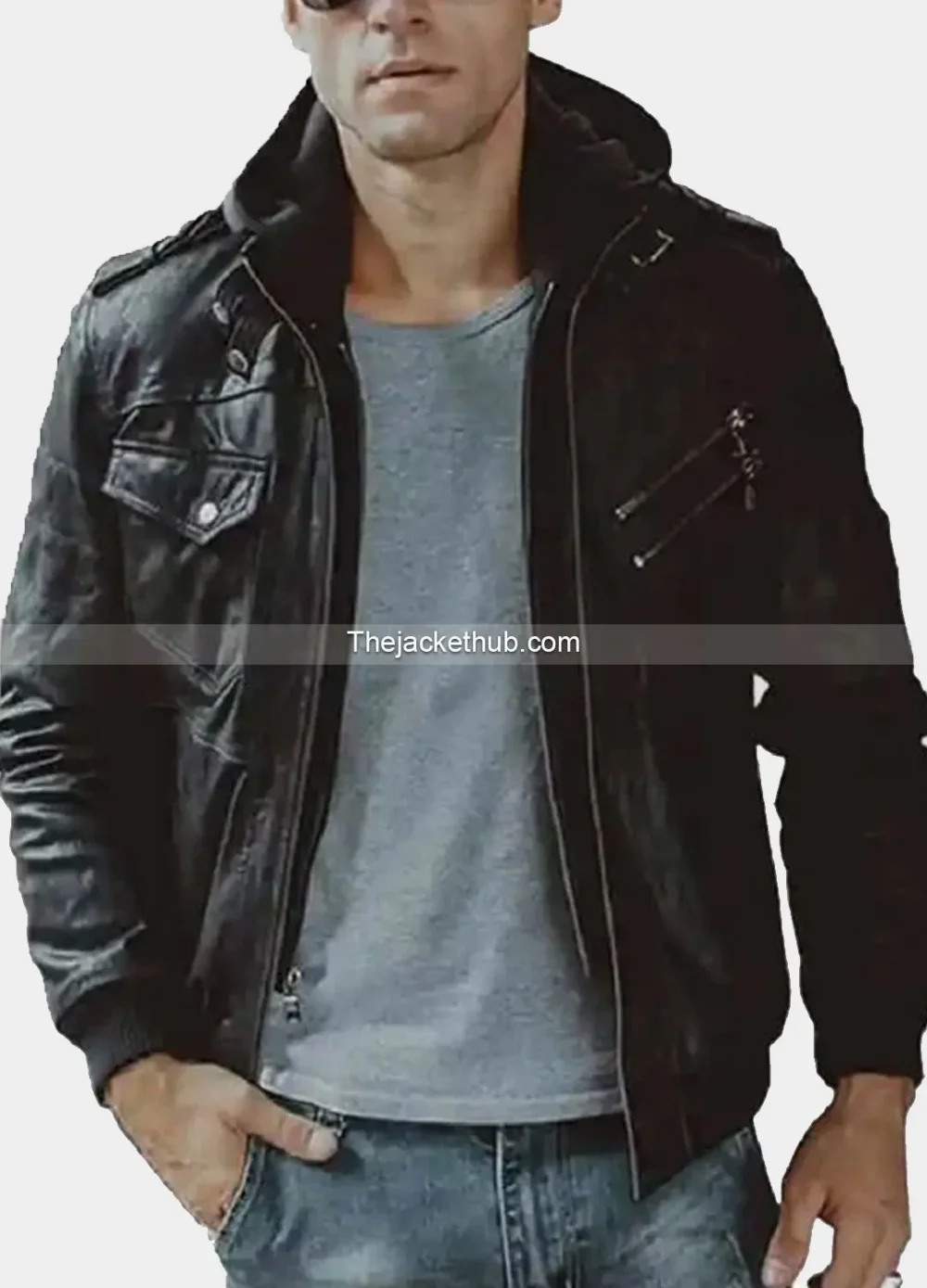 Men’s-Black-Bomber-Leather-Jacket-with-Hood