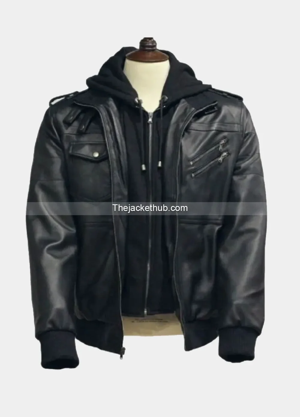 Men’s-Black-Bomber-Leather-Jacket-with-Hood