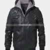 Men’s-Black-Bomber-Leather-Jacket-with-Hood