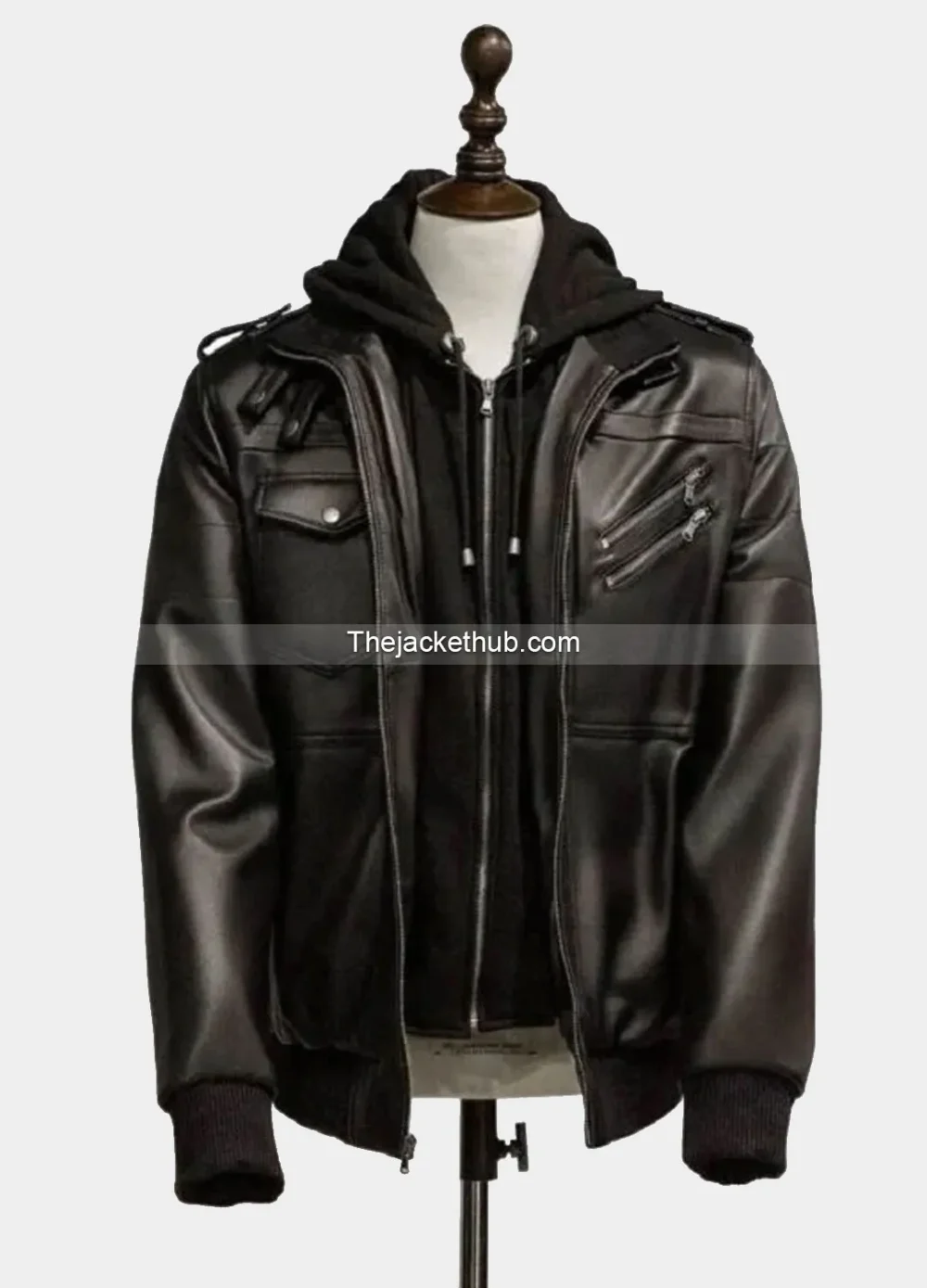 Men’s-Black-Bomber-Leather-Jacket-with-Hood