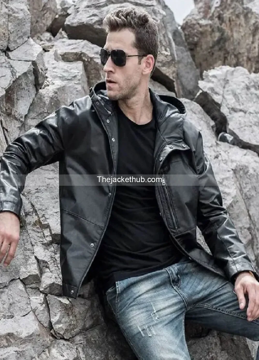 Men’s-Black-Cowhide-Leather-Jacket-with-Hood