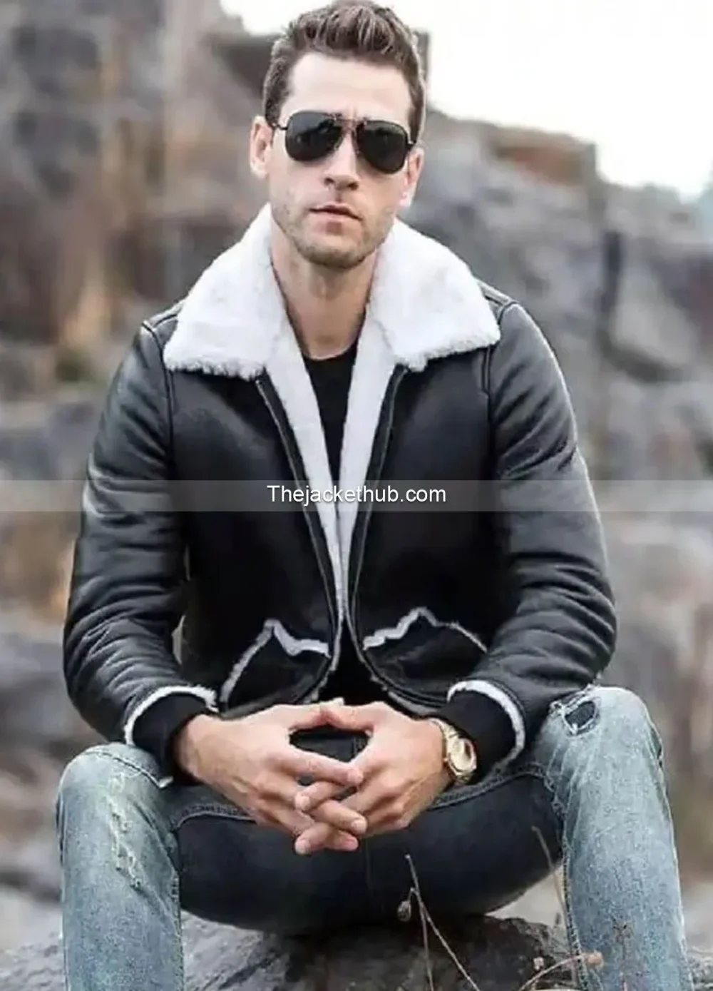 Men’s-Black-Leather-Shearling-Bomber-Jacket