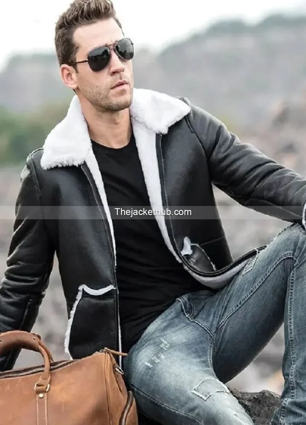 Men’s-Black-Leather-Shearling-Bomber-Jacket