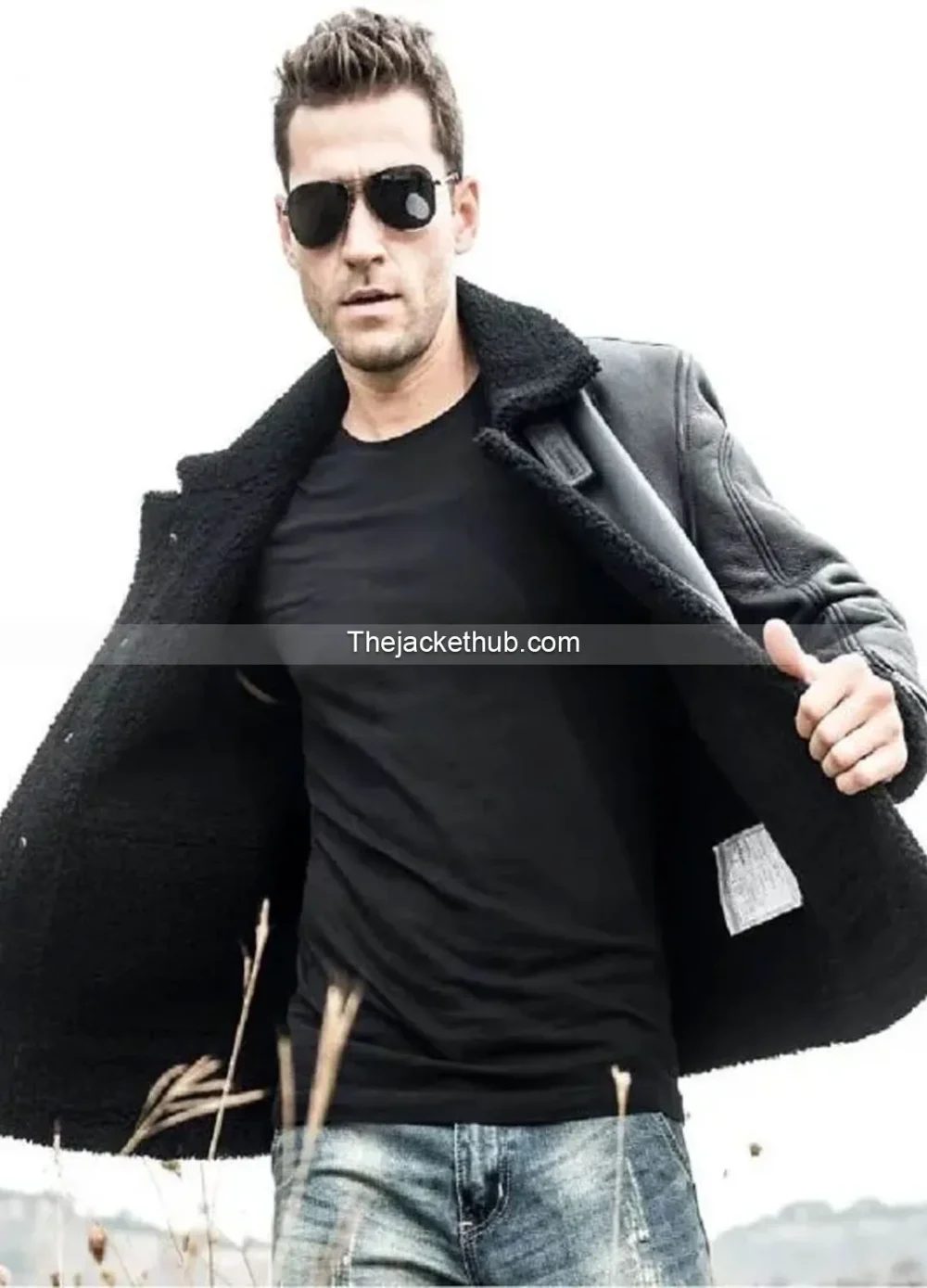 Men’s-Black-Sheepskin-Shearling-Leather-Jacket