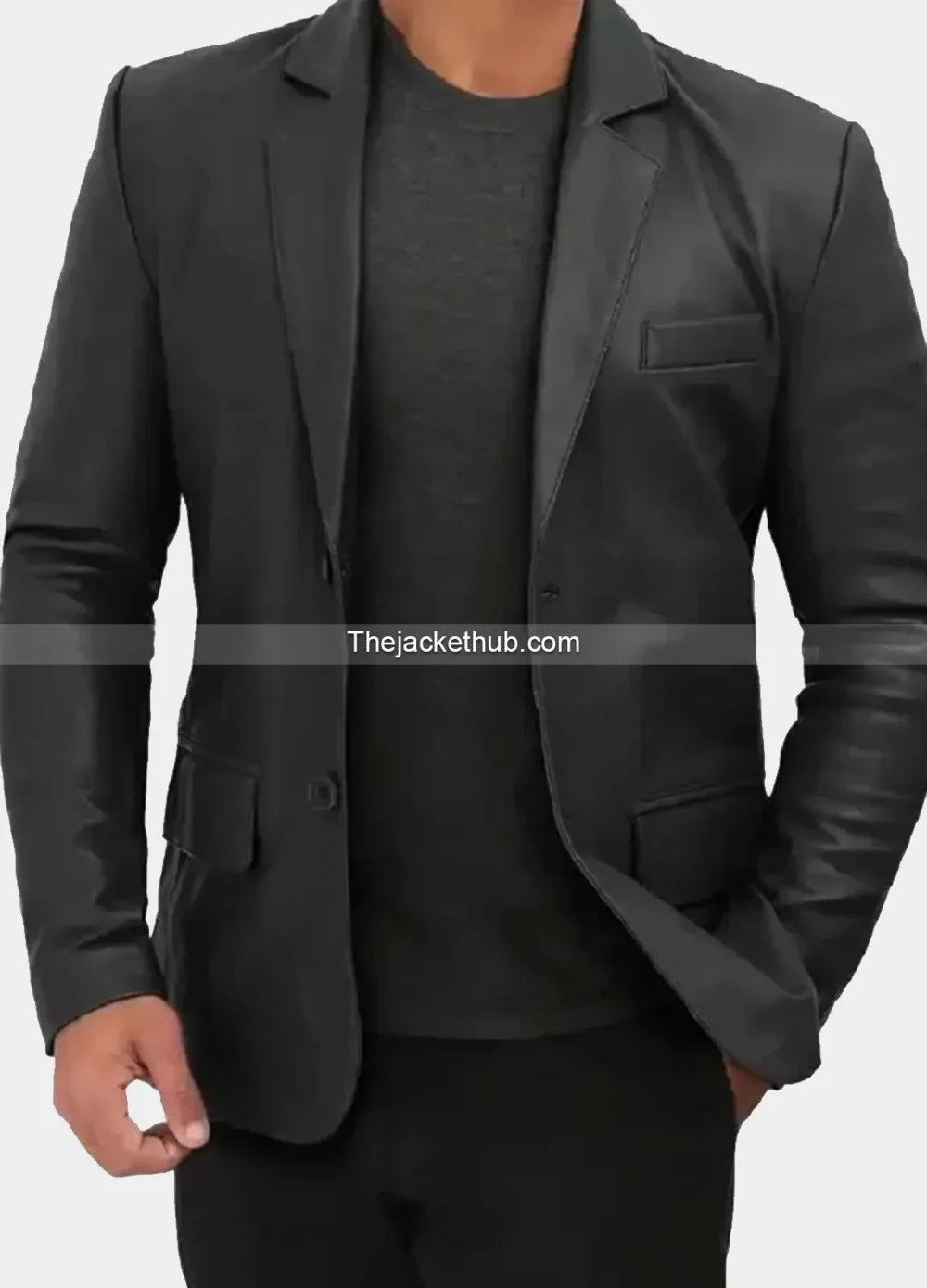 Men’s-Casual-Black-Leather-Blazer