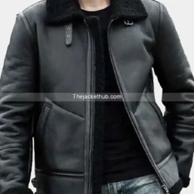 Men’s Shearling Leather Coat with Turn-Down Collar