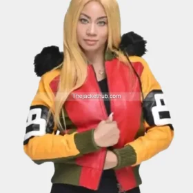 Womens 8 Ball Bomber Leather Jacket
