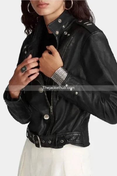 Women’s-Black-Belted-Sheepskin-Motorcycle-Leather-Jacket