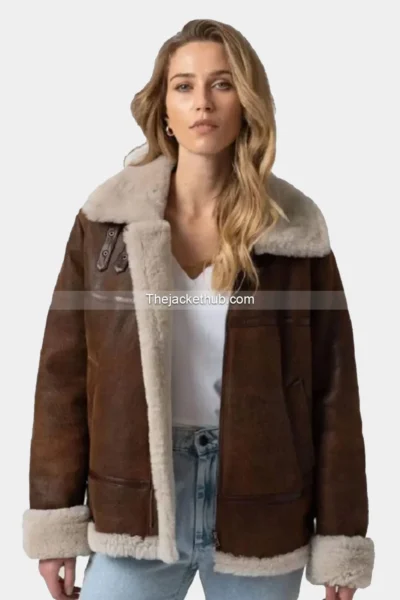 Women’s-Brown-B3-Bomber-Sheepskin-Leather-Jacket