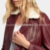 Women’s-Shearling-Fur-Collared-Maroon-Biker-Leather-Jacket