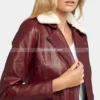 Women’s-Shearling-Fur-Collared-Maroon-Biker-Leather-Jacket