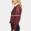 Women’s-Shearling-Fur-Collared-Maroon-Biker-Leather-Jacket