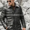 Boston-Men’s-Black-Real-Leather-Puffer-Coat-with-Fur-Collar