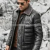 Boston-Men’s-Black-Real-Leather-Puffer-Coat-with-Fur-Collar