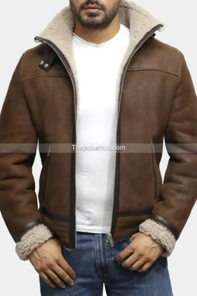 Men’s-Vintage-Brown-Shearling-Leather-Jacket