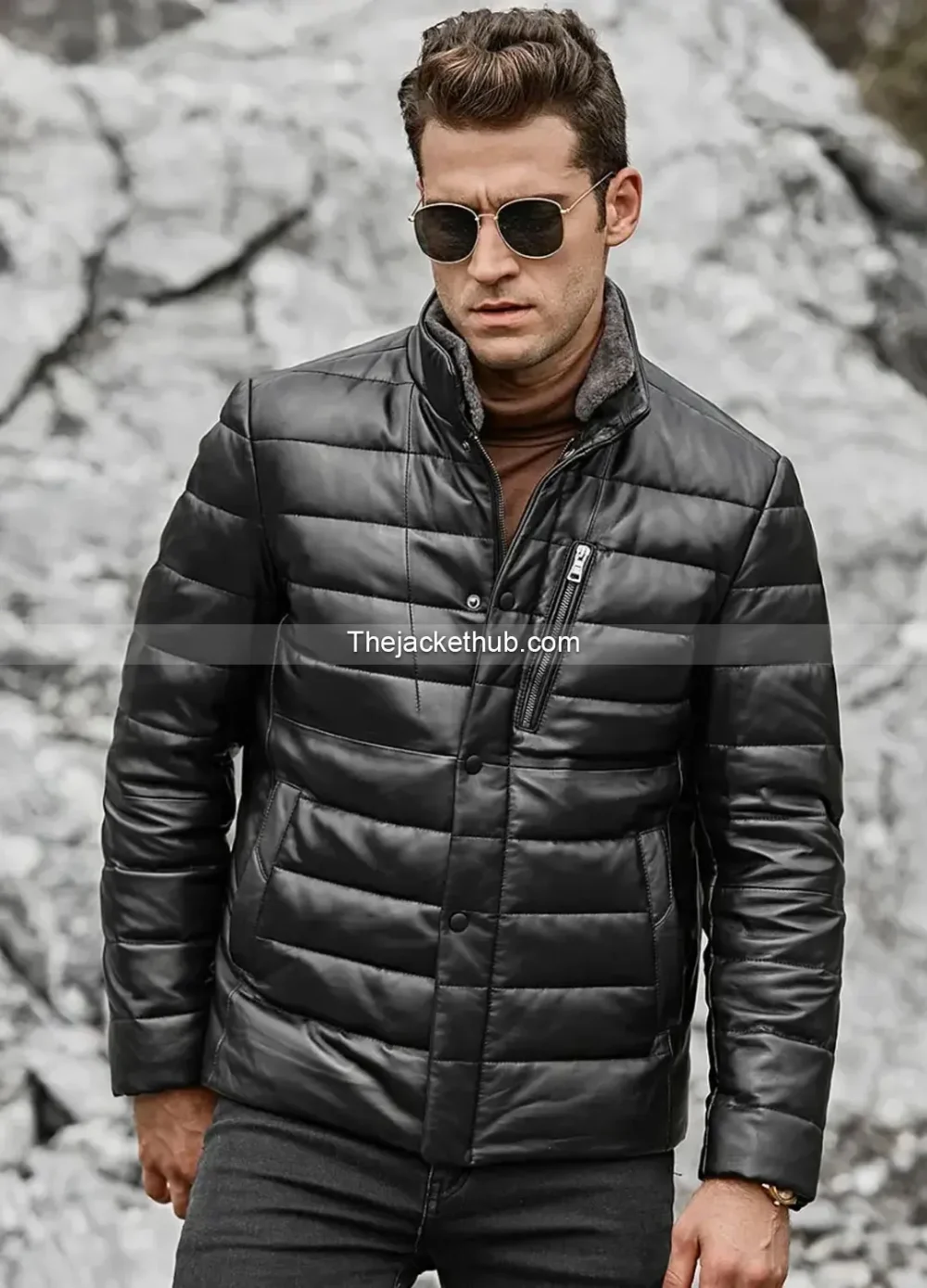 Seattle-Men’s-Lambskin-Leather-Puffer-Jacket-with-Removable-Fur-Collar