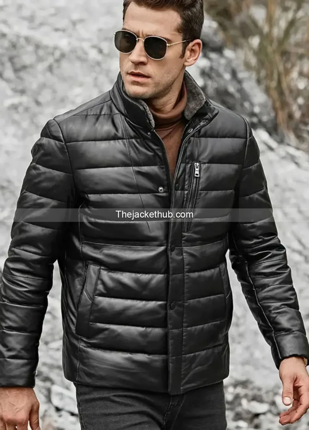 Seattle-Men’s-Lambskin-Leather-Puffer-Jacket-with-Removable-Fur-Collar