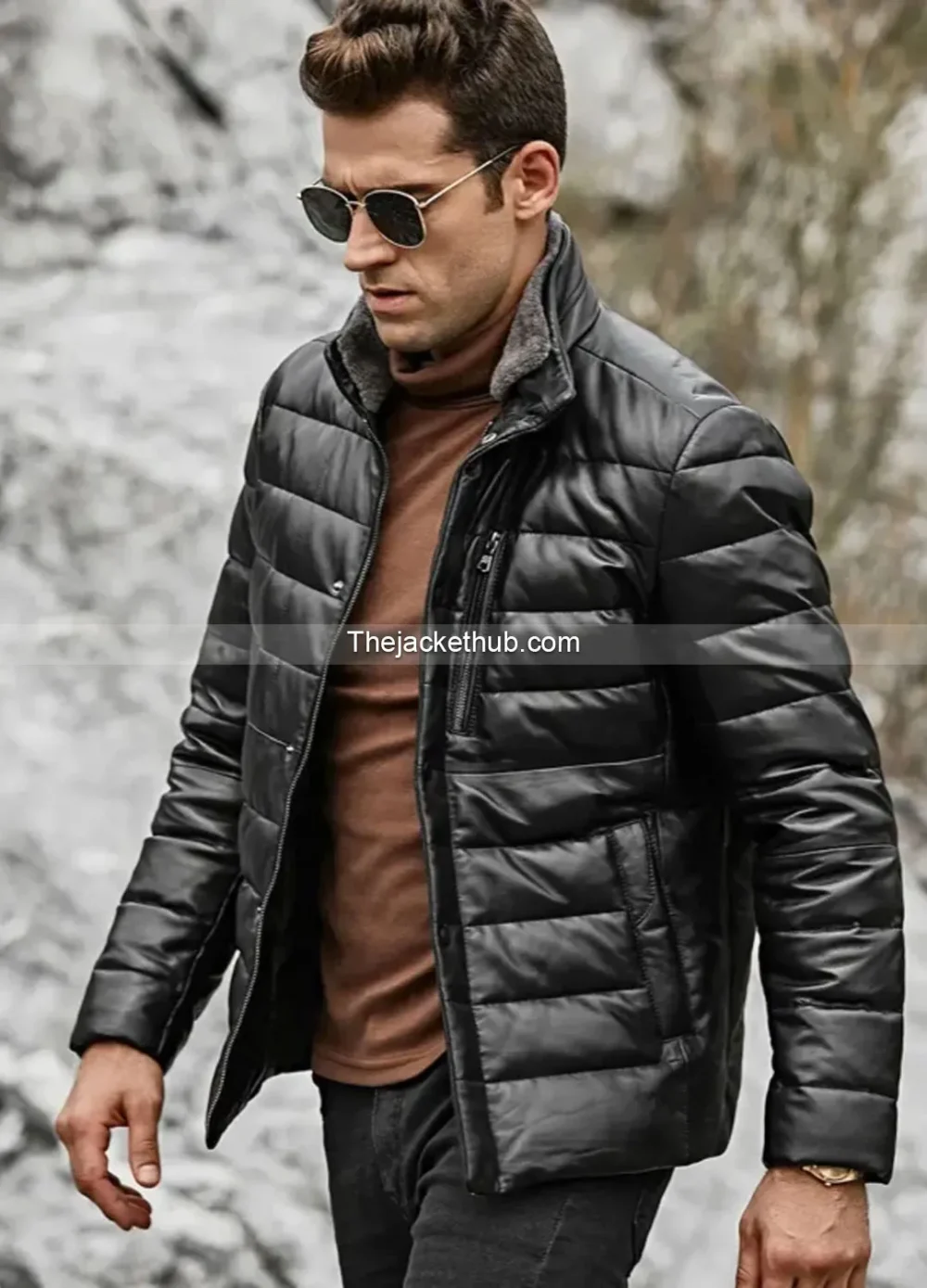 Seattle-Men’s-Lambskin-Leather-Puffer-Jacket-with-Removable-Fur-Collar