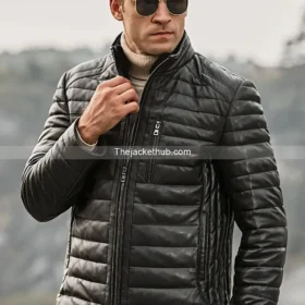 Seattle Men’s Leather Puffer Jacket with Fur collar
