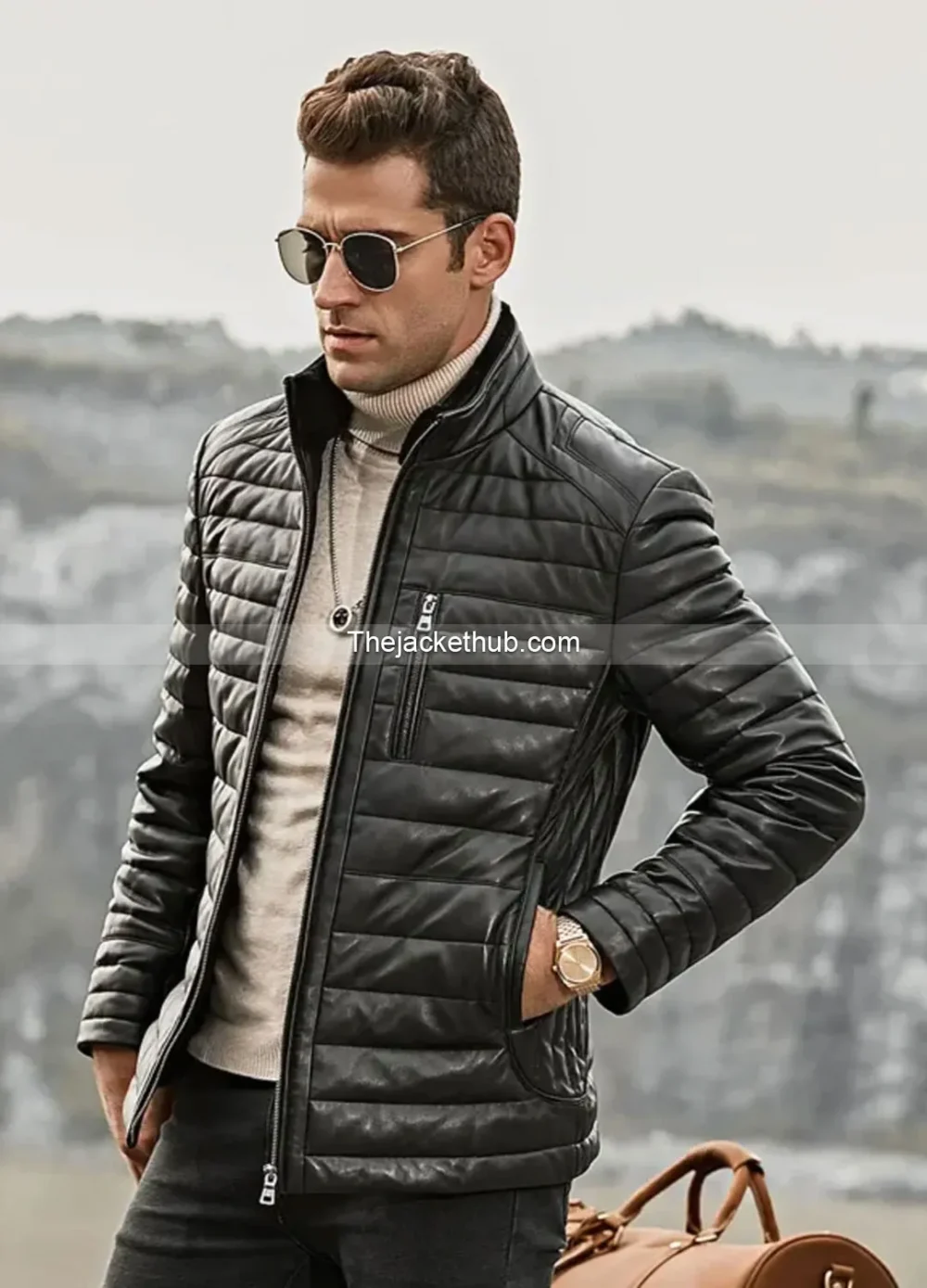 Seattle-Men’s-Leather-Puffer-Jacket-with-Fur-collar