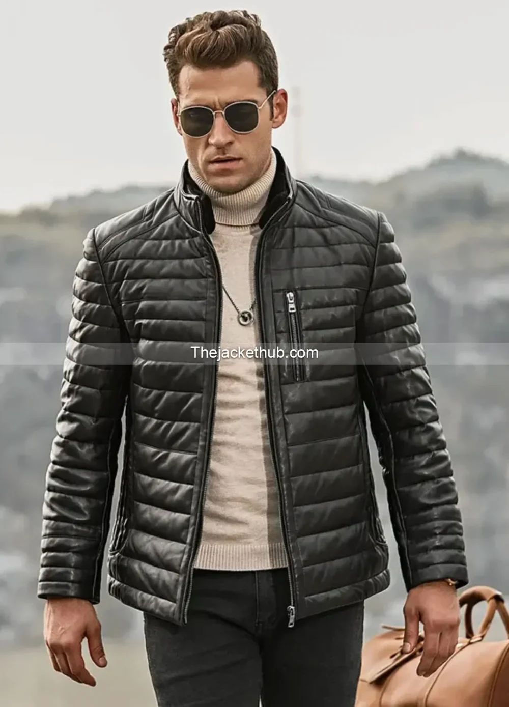 Seattle-Men’s-Leather-Puffer-Jacket-with-Fur-collar