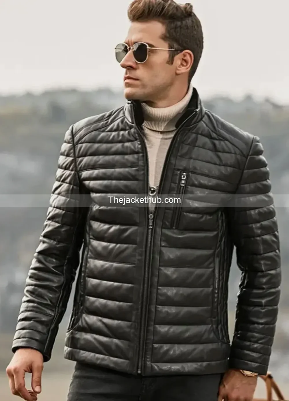 Seattle-Men’s-Leather-Puffer-Jacket-with-Fur-collar