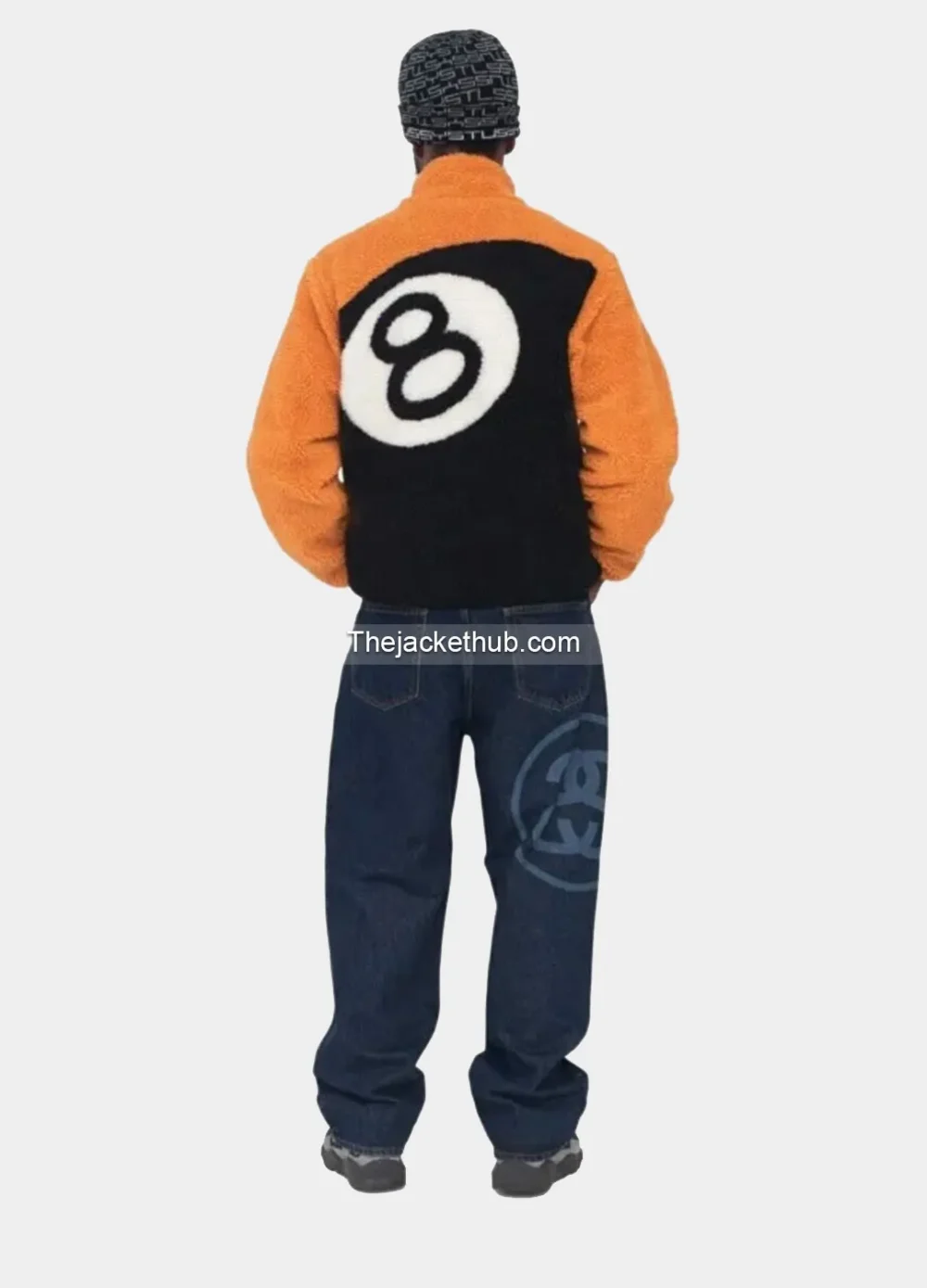 Stussy-8-Ball-Sherpa-Reversible-Jacket-‘Orange’