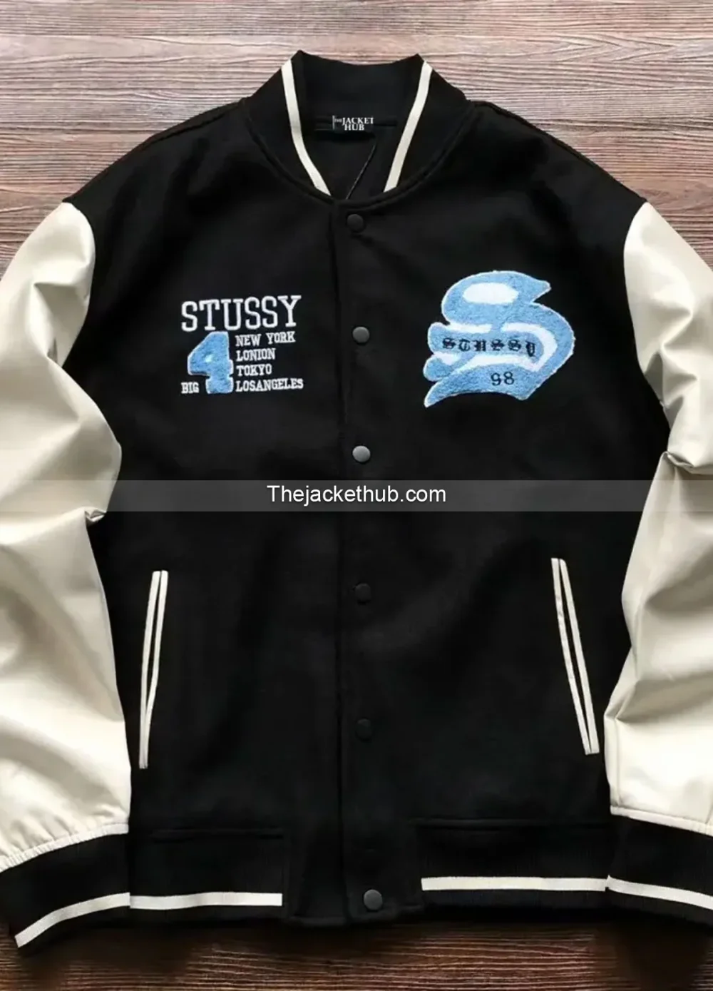 Vintage-Stussy-Big-4-Wool-Black-Leather-Jacket