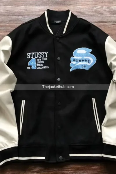 Vintage-Stussy-Big-4-Wool-Black-Leather-Jacket