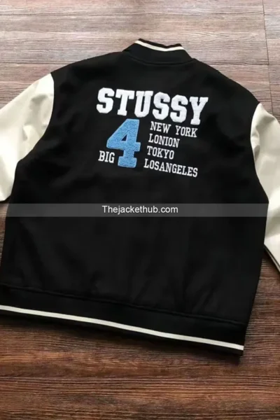 Vintage-Stussy-Big-4-Wool-Black-Leather-Jacket