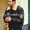 Denver-Men’s-Black-Bomber-Leather-Jacket-Aviator-with-Removable-Collar